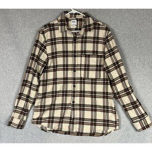 Zara Shirt Men’s Large Beige Plaid Flannel Long Sleeve Slim Fit Button Pockets